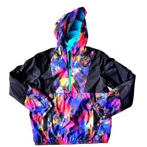 Lands End Fleece Lined Hooded Jacket Cosmic Unsex Youth XL 14 16 Raincoat EUC